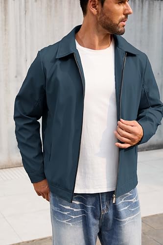 Image of QTE Lightweight Jackets for Men Casual Windbreaker Stylish Light Fall Spring Golf Work Dress Business Coat