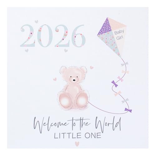 New Baby Girl Card 2026 - Handmade Welcome to the World Newborn Baby Card - Pink Teddy Bear Theme - Size 15 x 15 cm Blank Inside