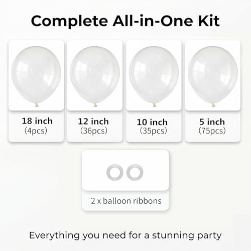 Image of 150pcs Clear Balloons Garland Arch Kit, Different Sizes (18 /12 /10 /5 Inch) Transparent Latex Balloon Set for Baby Shower, Wedding, Birthday, Engagement Party Decorations