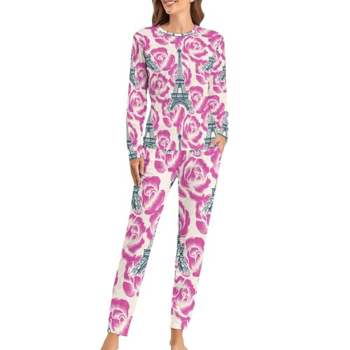 Pyjama femme rose Tour Eiffel : le coffret t-shirt manches longues idéal à offrir
