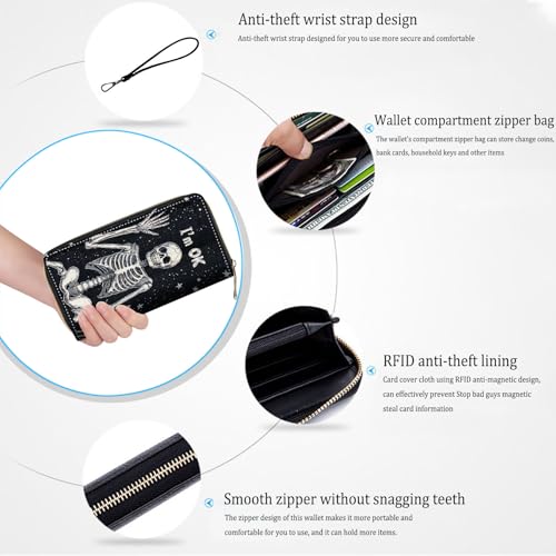Bxgolkgd Womens Wallet, RFID Blocking Leather Wallet,Large Capacity Wallet Credit Card Holder PU Leather Ladies Clutch with Zipper Coin Pocket - Skeleton4