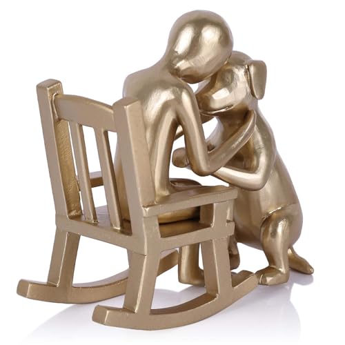 PlivBloom Dog Sculpture, Man and Dog Figurine Resin Small Statue Decor for Shelves Tabletop Bookcase Shelving, Cute Office Decor Gift for Dog Lovers Men, Cool Stuff to Put on a Shelf Console Table