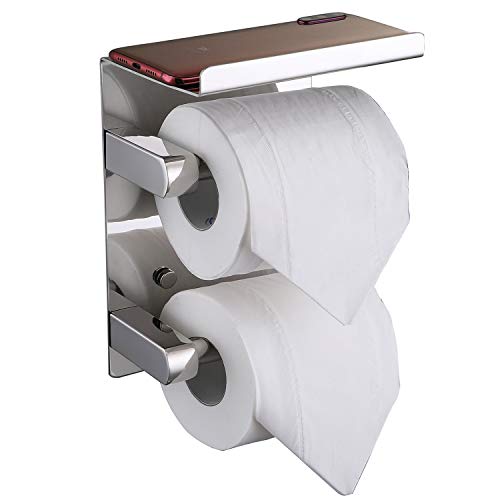 Preisvergleich Produktbild FANHAO Doppelrolle Toilettenpapierhalter mit Ablage, klopapierrollenhalter SUS 304 Edelstahl Badezimmerzubehör Papierrollenspender, Mit Schrauben klopapierhalter Mehrzweckregal Wandmontage