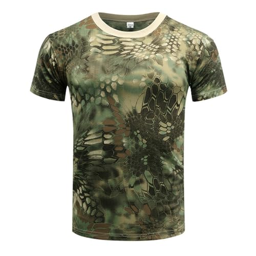 TOMITANY Camouflage Short Sleeved T-Shirt for Men Quick Dry Sports Shirt Outdoor Physical Training Clothing Tactical T-Shirt Green Python M