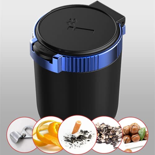 Car Ashtray With Lid Portable Ash Tray Blue Mini Car Trash Can With Led Blue Light Windproof For Outdoor Travel (Blue) #TOP4