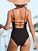 CUPSHE Women's One Piece Swimsuit Square Neck Cutout Back Tummy Control Adjustable Straps Striped Swimwear, XL Black