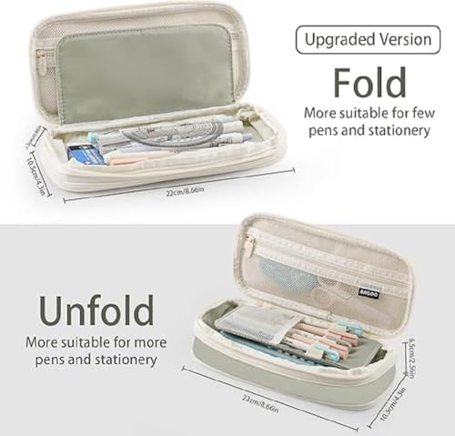 Image of EASTHILL Big Capacity Pencil Pen Case Office College School Large Storage High Capacity Bag Pouch Holder Box Organizer (Green, Polyester)