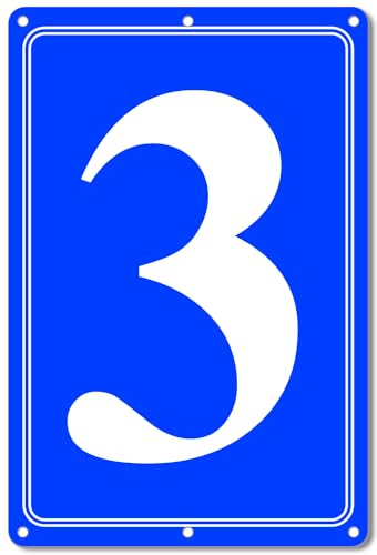Image of Premium Aluminum Number Signs 3, Metal 12 inch X 8 inch Blue Numbered Signs Outdoor for Parking Lots, Floor, Dock, Court, Aisle, Field, High Visibility, No Fade, Weather-resistant