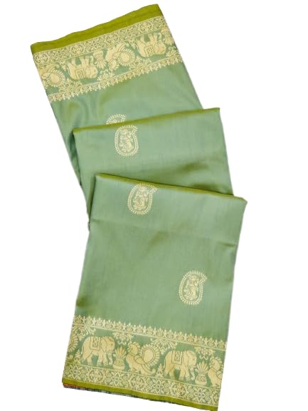 J.J. Traders Soft Raw Silk Two tone Weaving saree With Antique Design with Exclusive contrast woven pallu with contrast Blouse piece
