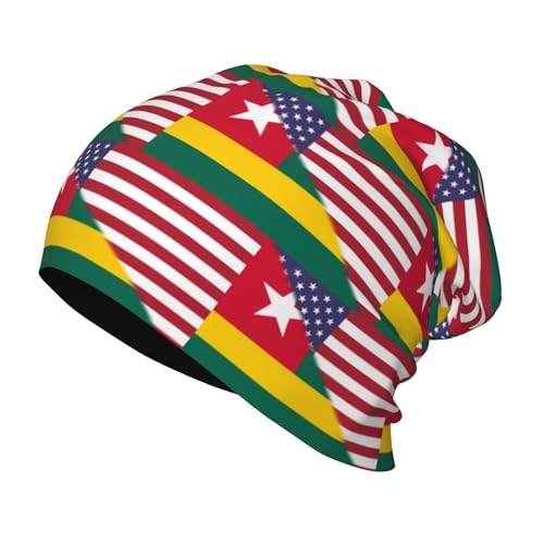 American Flag and Togo Flag Kids Leisure Elastic Knitted Hat Junior Large Size Knit Cap Child Beanie Black