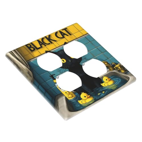 Decorative Outlet Covers Novelty Black Cat Funny Duck Bath 2 Gang Wall Plate Cover Double Duplex Receptacle Two Switch Light Switch Cover Plate Jumbo Dual Faceplate