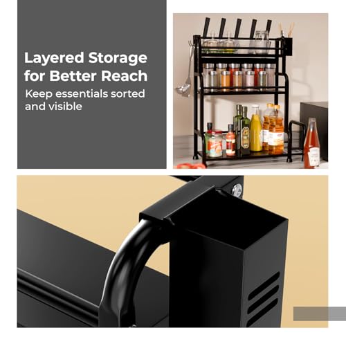 Image of Lifelong Kitchen Storage Spice Rack - 3-Tier Steel Kitchen Organizer Rack, Countertop Shelf for Spices, Utensils, Bottles & Condiments | Multipurpose Kitchen Rack Stand & Organizer, Black