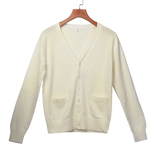 最安値 K Easy スクールカーディガン 制服 無地 ゆったり ニット オールシーズン Vカーディガン ホワイト Xsの価格比較