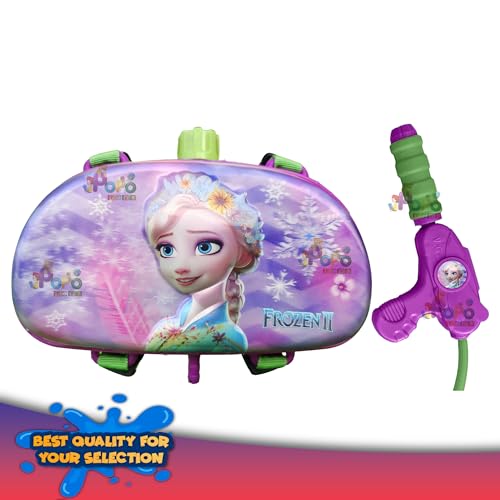 Image of PoPo Toys Holi Pressure Pichkari with Disney Princess Pencil Box Character Bag Tank- 2 LTR | with Free Balloons & Gulal | Multicolor | Frozen 2 (Pack of 2)