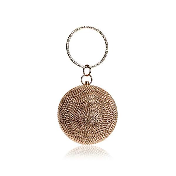Tngan Ball Shape Clutch Purse Party Handbag Rhinestone Ring Handle Evening Bag - Image 3