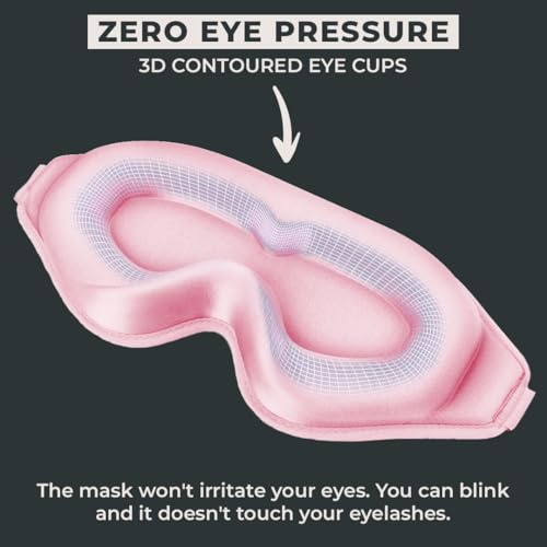 Image of FlyHugz 3D Travel & Home Sleep Mask|Ultra-Soft, 100% Light-Blocking Eye Mask for Deeper Sleep,Adjustable Strap with Nose Bridge Design|Perfect for Travel and Insomnia (Pink)