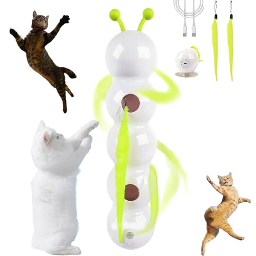 Happy Luna Whirlie Smart Motion Cat Toy with Worm Design (White) – Wall & Window Mounted Interactive Toy for Indoor Cats, Encourages Exercise & Mental Stimulation