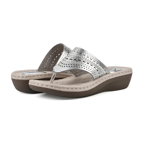 Image of CLIFFS BY WHITE MOUNTAIN Women's Comate Rhinestoned Mini Wedge Flip Flop Sandal