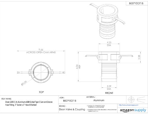 Dixon Valve & Coupling G300-C-Al Aluminum A380 Global Type C Cam And Groove Hose Fitting, 3" Socket X 3" Hose Id Barbed #TOP2
