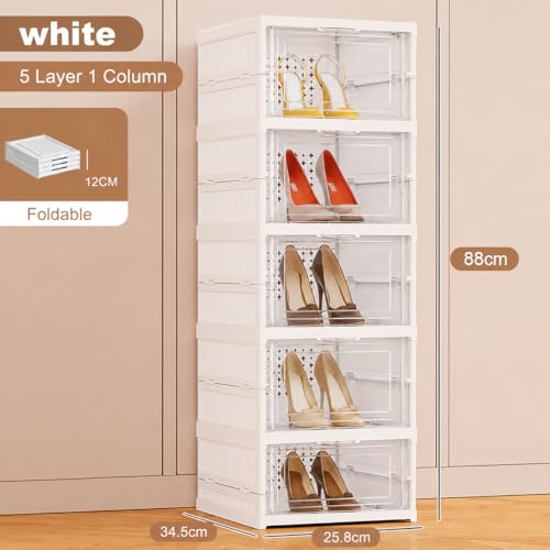 Image of JD FRESH 5 Tier Plastic Shoe Storage Organizer /Foldable Shoe Storage Box with Door /Breathable Multi-Layer Shoe Holder /Space Saving and Installation Free Shoe Storage Rack for Heels, Boots & Sneakers