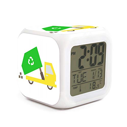BIAOSD Digital Alarm Clocks Kids Garbage Truck LED Night Glowing Cube LCD Clock Bedroom Bedside Clocks