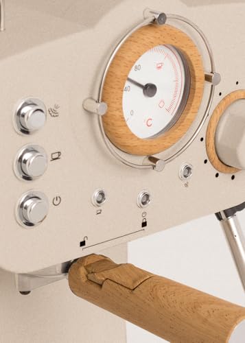 Miniatura 3 de CREATE / THERA RETRO/Cafetera Express Semiautomática arena mate y madera / 20 bares, brazo doble salida, depósito 1,25L, café molido y monodosis ESE 55mm, con vaporizador, 1100W
