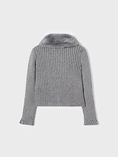 Mayoral Faux Fur Collar Cardigan for Girls Steel2