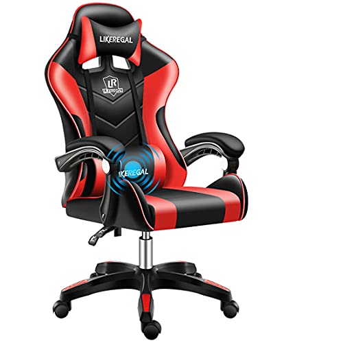 ゲーミングチェア オフィスチェア デスクチェア ゲーム用チェア リクライニング パソコンチェア ハイバック ヘッドレスト ランバーサポート ひじ掛け付き 高さ調整機能 PUレザー (ナイロンの足,黒赤)