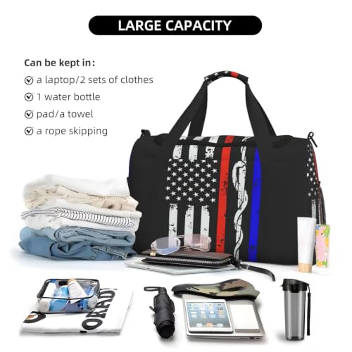 Bolsa de viaje grande impermeable y plegable con estampado resistente de rayas rojas 6