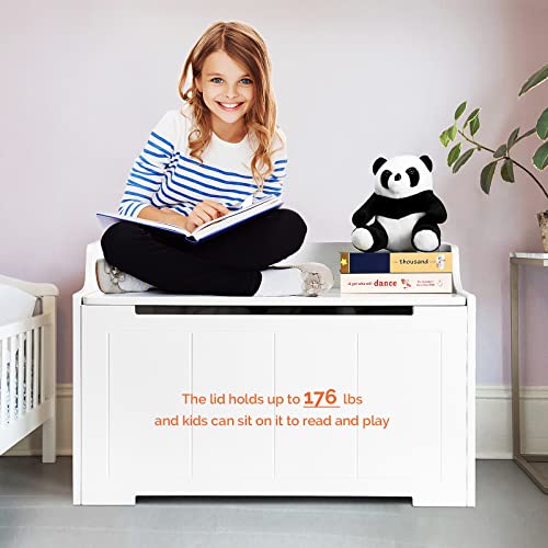 Toy Box For Kids With Safety Hinged Lid 5 Cubic Feet Chest & Storage Wooden Organizer Large Trunk For Boys And Girls #TOP4