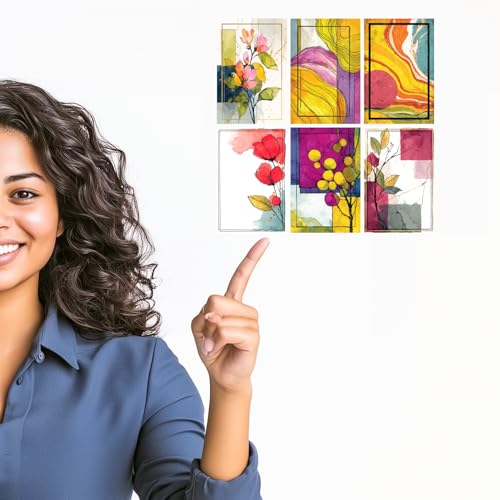 Image of SiddArtify Abstract Floral Wall Art Prints Set - Modern Botanical Poster Decor for Living Room Bedroom Office - Set of 2-4x6 Inch - Board (Pack of 6) - Sticker (Pack of 6)