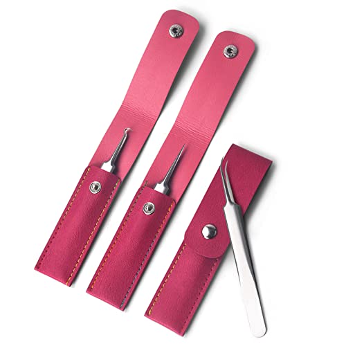 XGIZMOO Precision Blackhead Tweezers for Women Girls Professional Acne Remover Comedone Extractor Clips,3 in 1 Stainless Steel Skin Zit Blemish Whitehead Popping Removing Tools Set with Case(GM4203P)