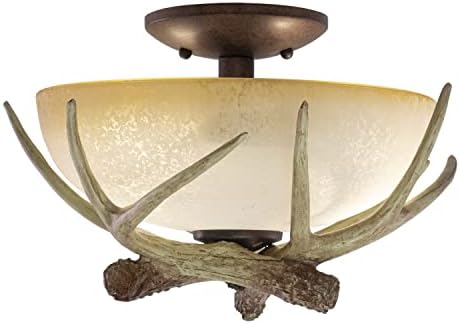 VAXCEL Lodge 2L LED Bronze Rustic Antler Semi Flush Ceiling Light or Fan Light Kit