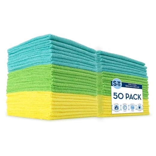 S&T INC. Microfiber Cleaning Cloth for Home, Edgeless Bulk Cleaning Towels for Housekeeping, Reusable and Lint Free Cloth Towels for Car, Assorted Color, 12 Inches x 12 Inches, 50 Pack