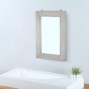 Mbqq rustic flat wood frame hanging wall mirror decorative bathroom mirrors for wall vanity mirror makeup mirror16 x 24 retro white  urban country home decor