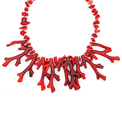 Colours & Beauty Collier pour femme avec coquillages et branches de corail et étoile de mer | Collier ras du cou pour femme Frange | Collier d'été en coquillages | Corail rouge