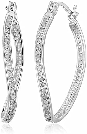 Vir Jewels 1/4 cttw Diamond Hoop Earrings .925 Sterling Silver with Rhodium Plating 1 Inch