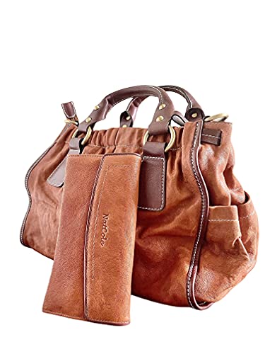 Natcole Calfskin Leather Handbag With A Matching Wallet (Tan) #TOP1