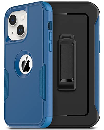 Coque iPhone 15 antichoc bleu avec holster ceinture et double verre trempé écran