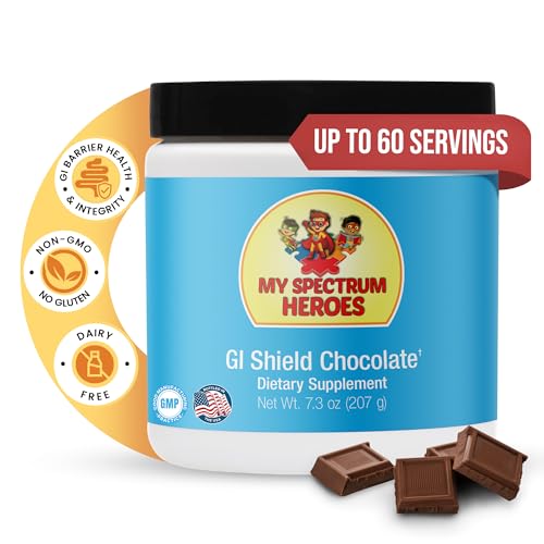 My Spectrum Heroes GI Shield Supplement – Supports Gut Barrier Health & Integrity, Brain-Gut Connection with High-Dose L-Glutamine, DGL Licorice Root, Aloe Vera Extract & Zinc, Chocolate, 30 Servings