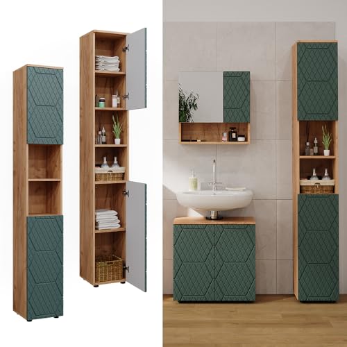 Vicco Mobiletto Da Bagno Quercia Verde/Oro 30 X 192 Cm - 4