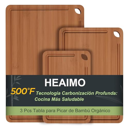 La mejor comparación de Tablas de queso . 49 Juego 3 Tablas para Picar de Bambú Carbonizado, Tabla de Quesos y Charcuteria, Uso de Doble Cara, con Ranura Anti Escurrimiento y Manijas Incorporadas, Gruesas y Duraderas, 100%...