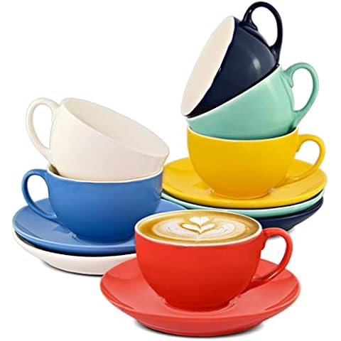 12er Cappuccino Tassen Set mit Untertassen Cover