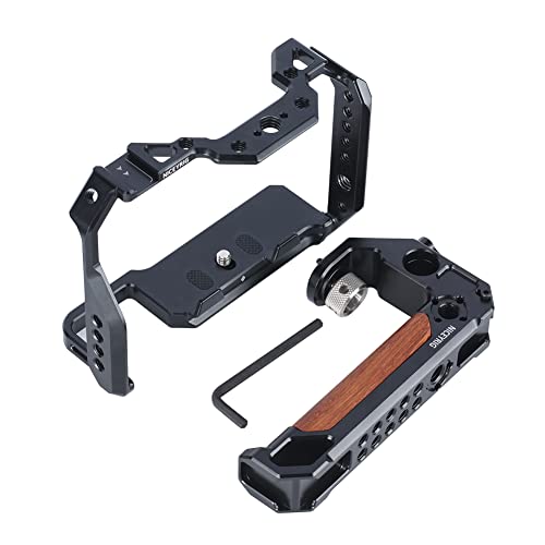 Image of NICEYRIG Cage Kit Rig for Sony A7RV A7V A7IV A7SIII (Alpha 7R V /Alpha 7 V /Alpha 7 IV /Alpha 7S III) with DSLR Camera Top Handle Wooden Handgrip - 503