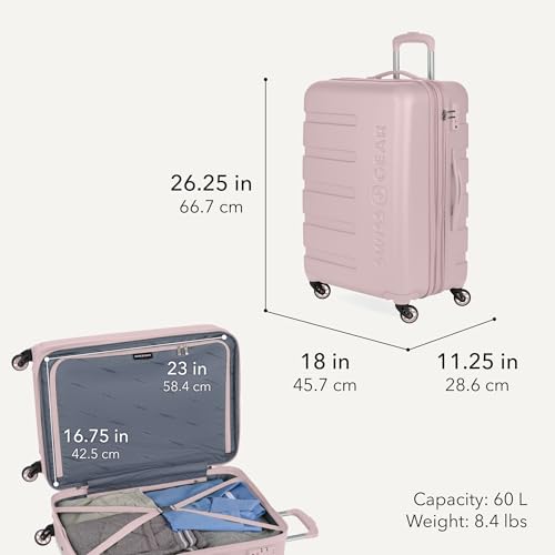 Image of SwissGear 7366 Signature Hardside Expandable Luggage with Spinner Wheels, TSA Lock, Pink, Checked-Medium 23-Inch