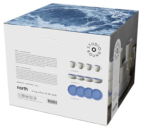 Set de brunch 12 pces North blanc mat et bleu pour table design