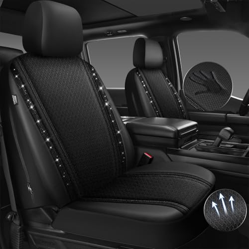 Image of CAR PASS Memory Foam Mesh Bling Diamond Car Seat Cover 2 Front Seats Breathable Soft Sponge Universal Shining Glitter Sparkly Crystal Fit Armrest Automotive Truck SUV Cute Women Girl, Black Rhinestone