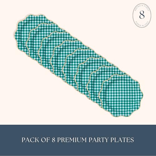 Image of Bonjour Fete Elegant Emerald Green Gingham Dinner Plates, Pack of 8, 11 inchD
