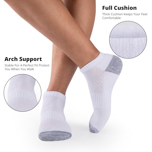 COOVAN 12 Pack Mens Ankle Socks Athletic Cushioned Running Breathable Low Cut Sports Casual Shoe Size:6-124