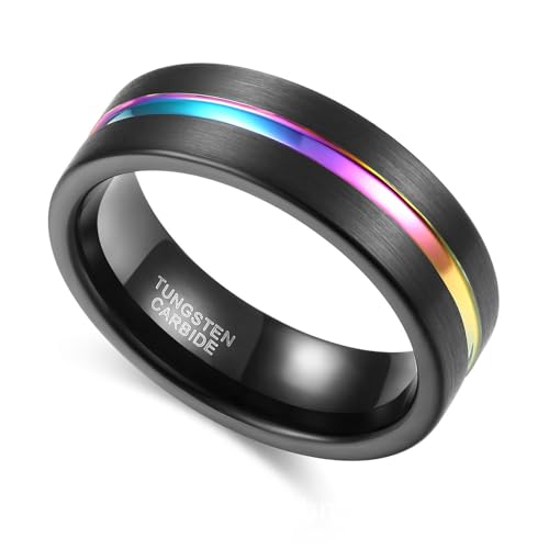 Bague de mariage tungstène brossé homme noir 7mm taille 61.5